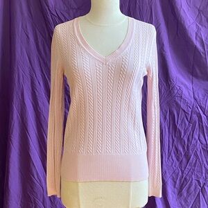 Tommy Hilfiger V-Neck Pink Sweater with Textured Knit. Size S/P.